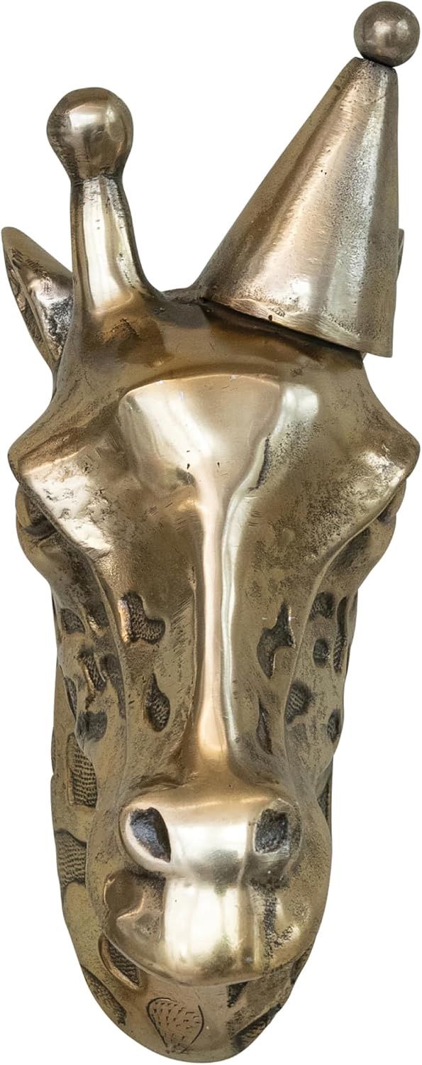 Cast Aluminum Giraffe Head With Party Hat Wall Decor