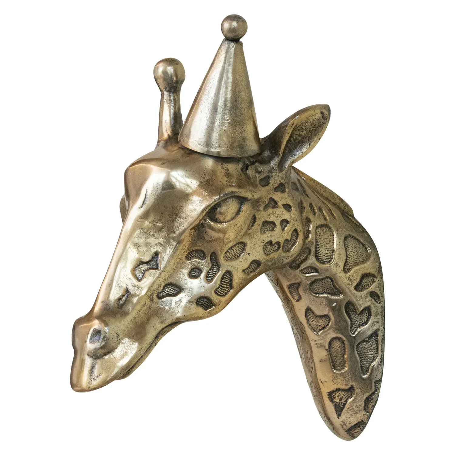Cast Aluminum Giraffe Head With Party Hat Wall Decor