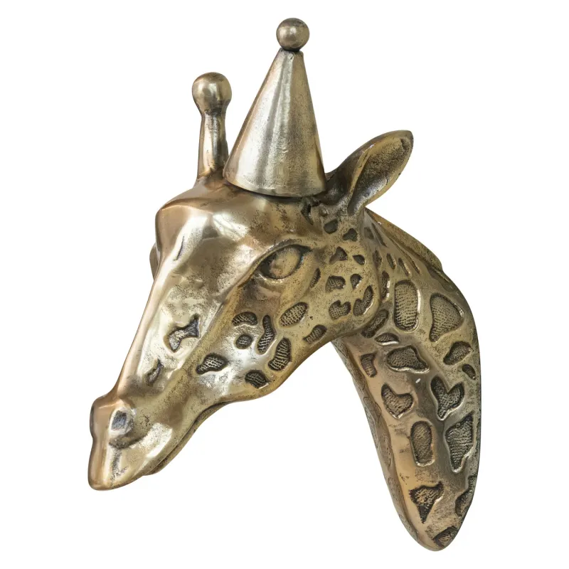 Cast Aluminum Giraffe Head With Party Hat Wall Decor