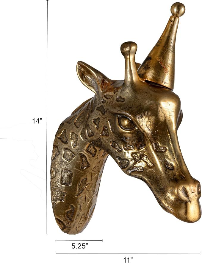 Cast Aluminum Giraffe Head With Party Hat Wall Decor