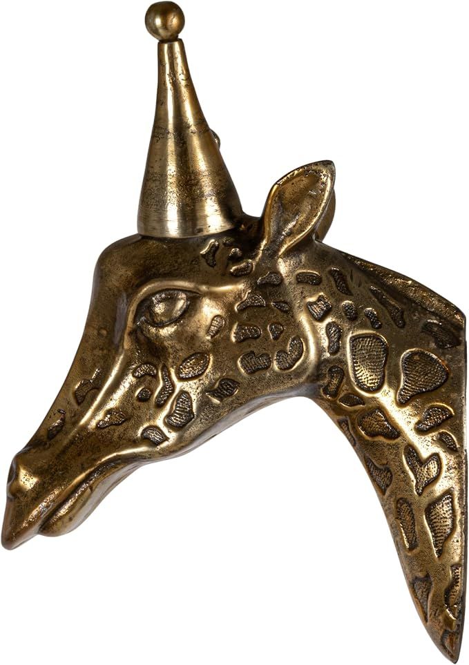 Cast Aluminum Giraffe Head With Party Hat Wall Decor