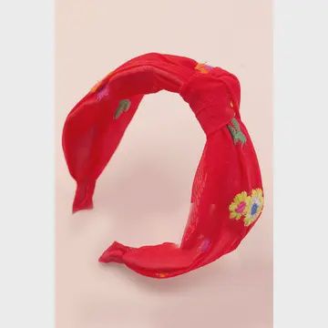 Colorful Floral Embroidery Knotted Hair Band