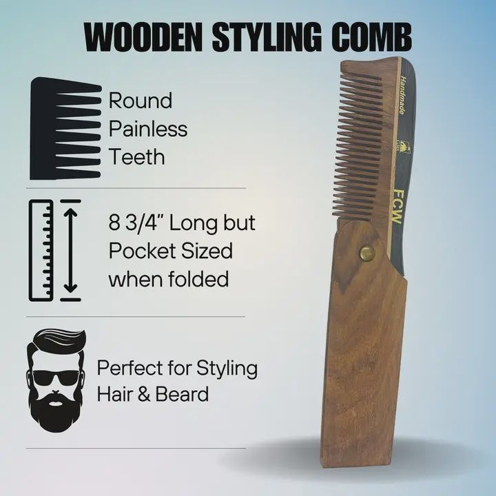 GBS FCW Wood Folding Beard Comb