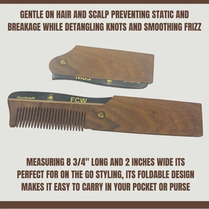 GBS FCW Wood Folding Beard Comb