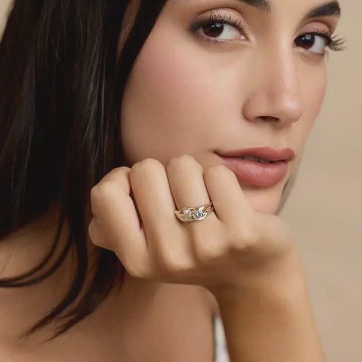 Handmade Blue Topaz and Pearl Sterling Silver Ring