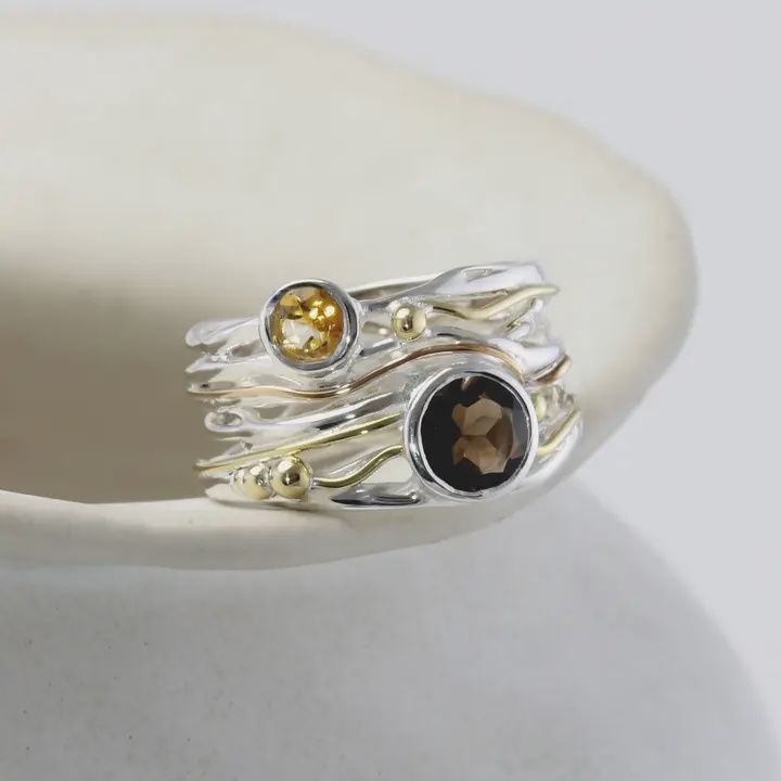 Smoky Quartz &amp; Citrine Silver Ring