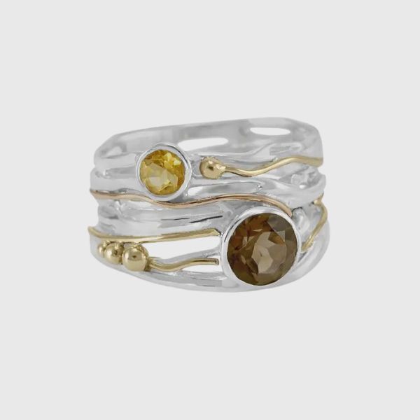 Smoky Quartz &amp; Citrine Silver Ring