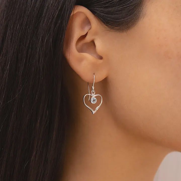 Handmade Sterling Silver Blue Topaz Heart Drop Earrings