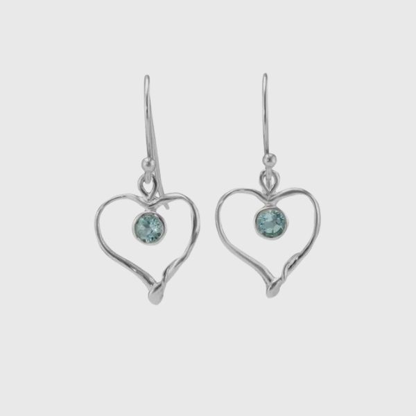 Handmade Sterling Silver Blue Topaz Heart Drop Earrings