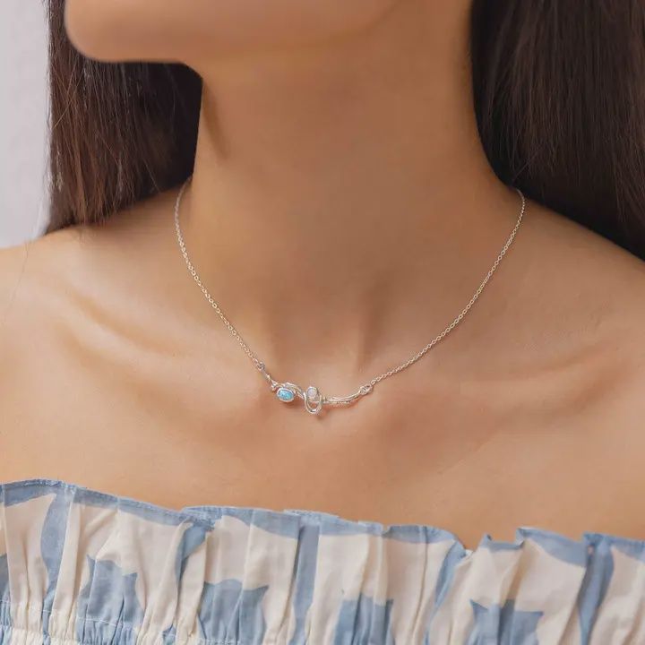Handmade Sterling Silver Flowing Opalite Necklace