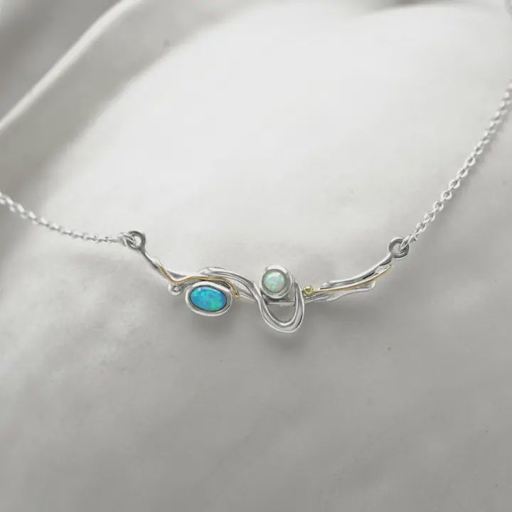 Handmade Sterling Silver Flowing Opalite Necklace
