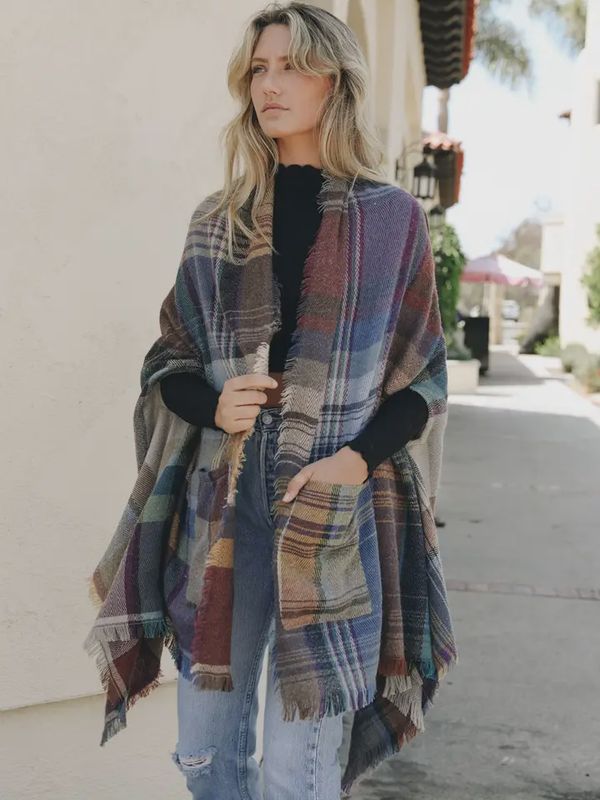 Multicolor Plaid Pocket Ruana