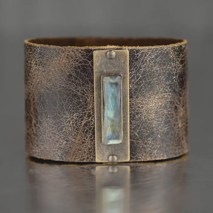 2" Leather Cuff - Labradorite