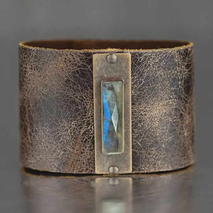 2" Leather Cuff - Labradorite