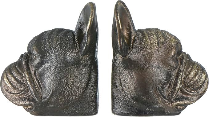 Resin Dog Head Bookends, Bronze