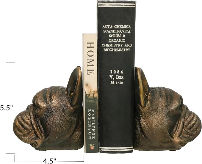 Resin Dog Head Bookends, Bronze