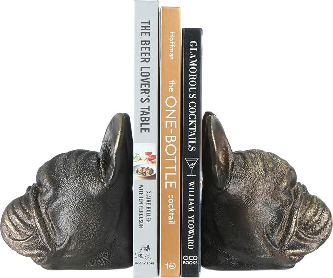 Resin Dog Head Bookends, Bronze