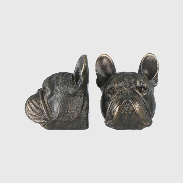 Resin Dog Head Bookends, Bronze