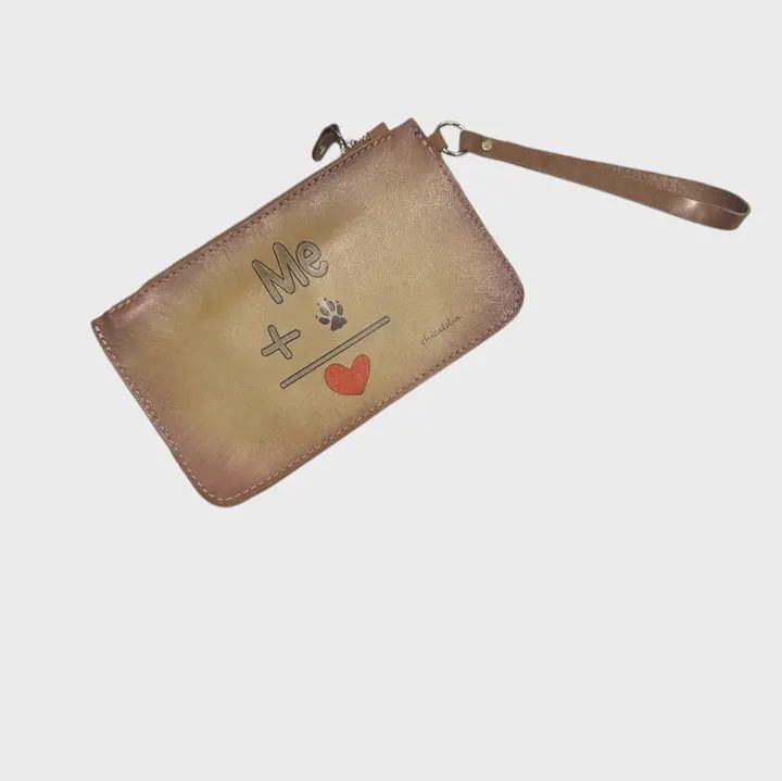 Hand Painted Large Leather Wallet Dog Love