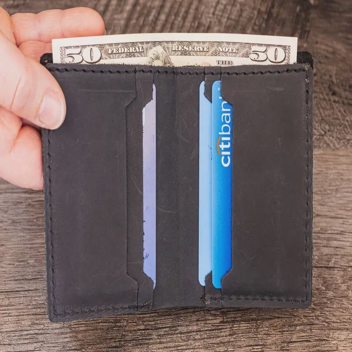 Handmade Leather Bifold Wallet-Black