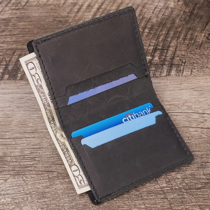 Handmade Leather Bifold Wallet-Black