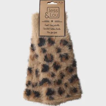 Tan Leopard Fluffy Knit Gloves