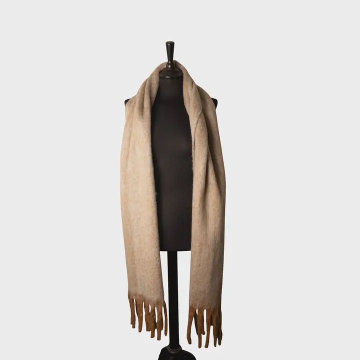 Oatmeal &amp; Blue Mottle Chunky Winter Scarf