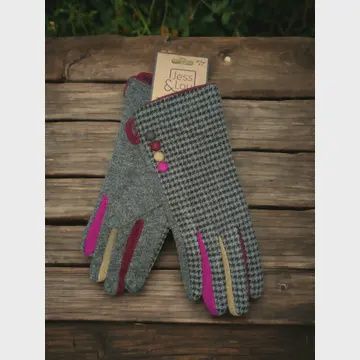Buttoned Dogtooth Gloves