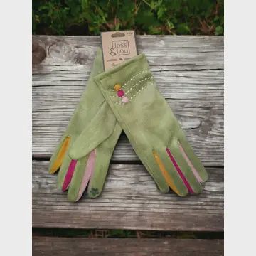 Blue Buttoned Velvet Gloves