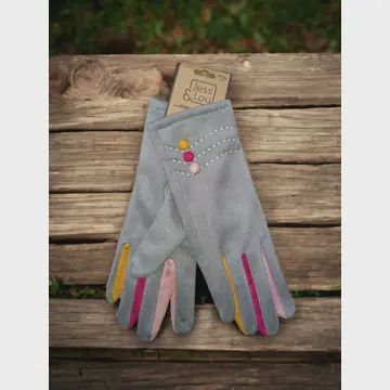 Blue Buttoned Velvet Gloves