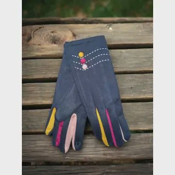 Blue Buttoned Velvet Gloves