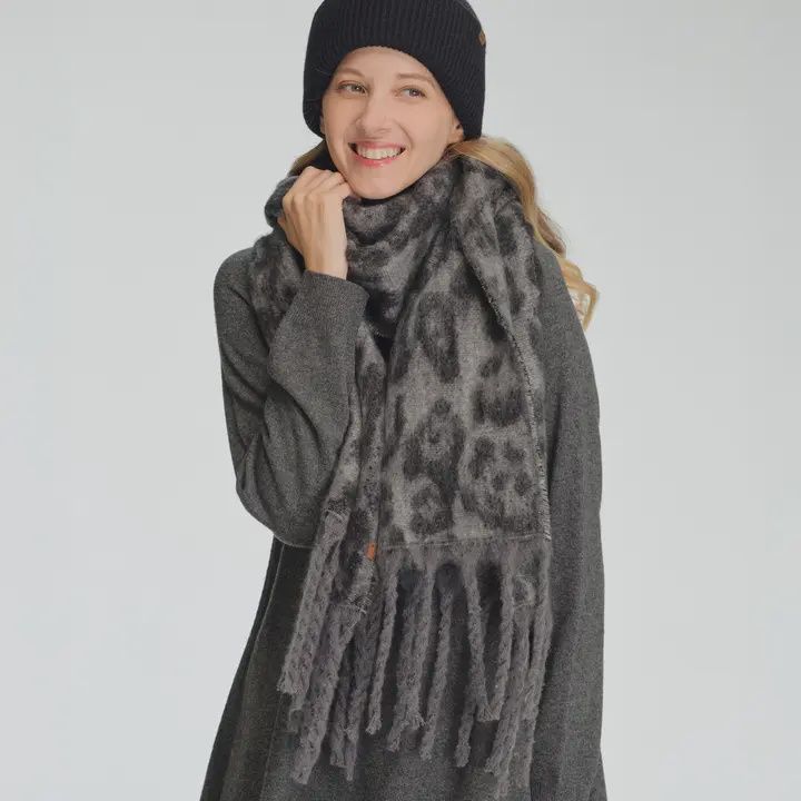 C.C Woven Leopard Pattern Print w/Fringe Scarf