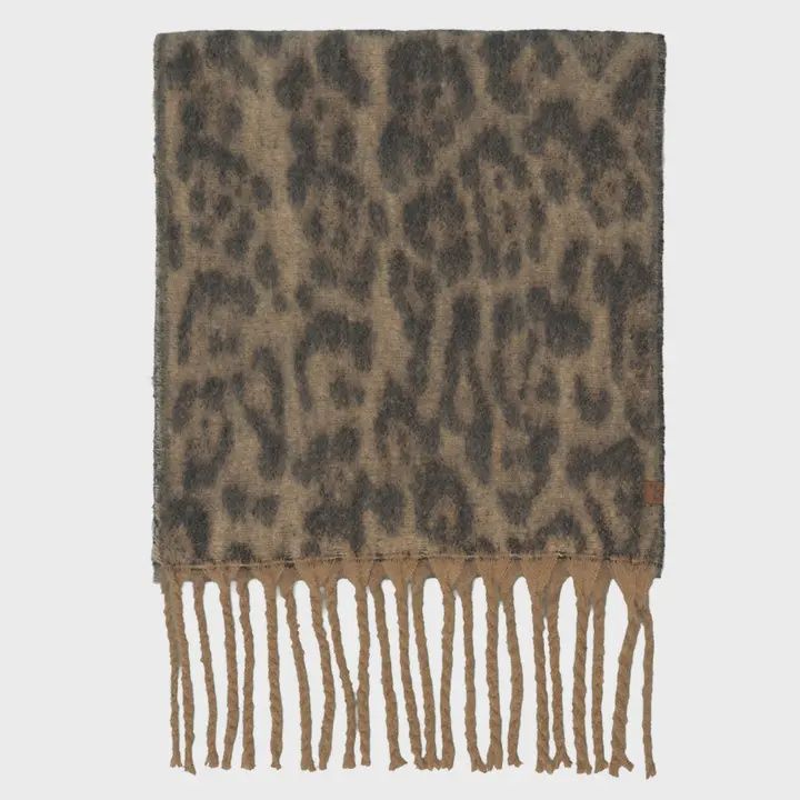 C.C Woven Leopard Pattern Print w/Fringe Scarf