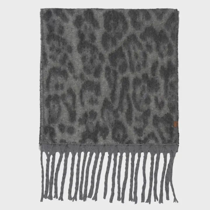 C.C Woven Leopard Pattern Print w/Fringe Scarf