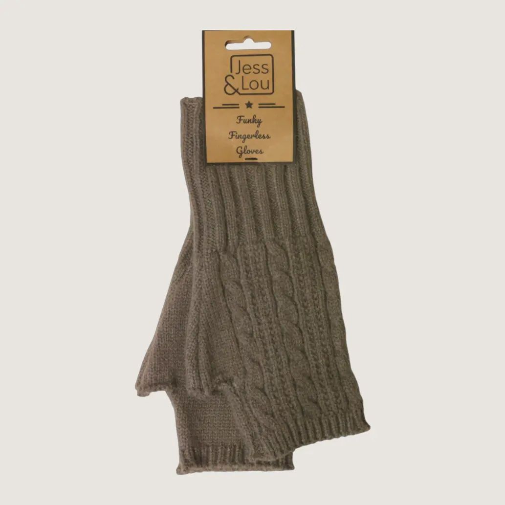 Cappuccino Cosy Cable Knit Fingerless Gloves