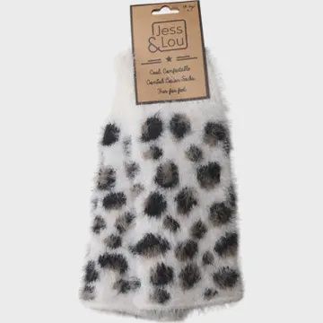 Cream Leopard Fluffy Knit Fingerless Golves