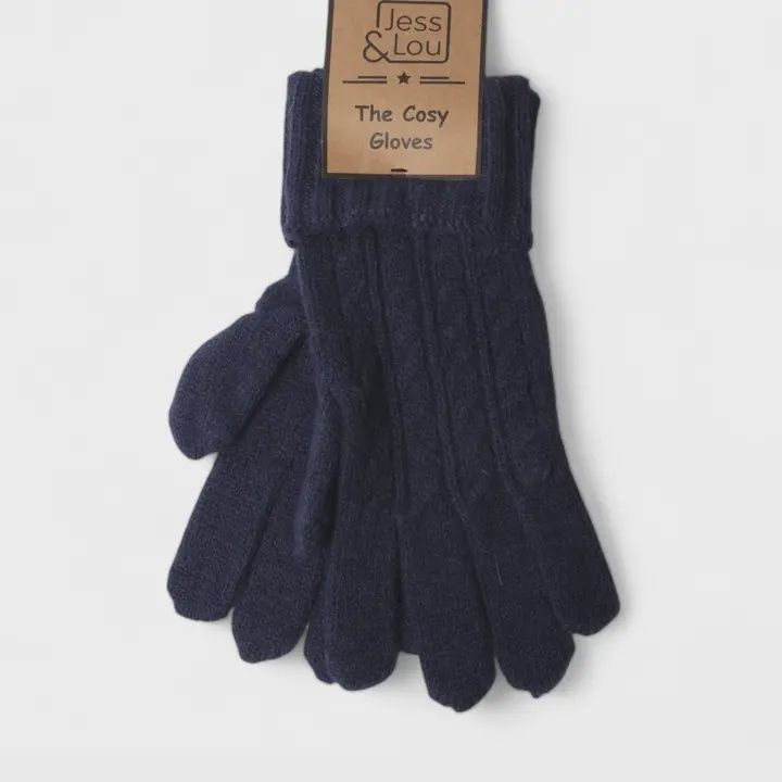 Navy Cosy Cable Knit Gloves