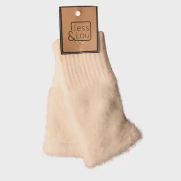 Cream Fluffy Knit Fingerless Gloves