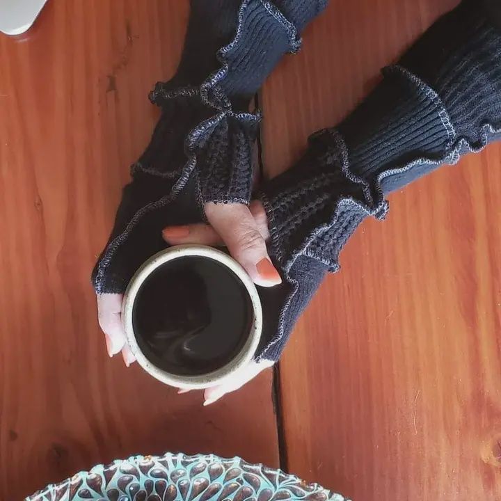 Upcycled Unisex Fingerless Gloves Solid Color - Black