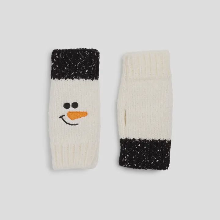 Marled Snowman Knit Fingerless Gloves
