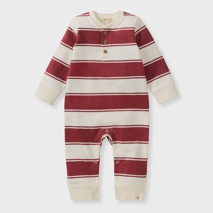 Rugby Peace Stripe Baby Boy Jumpsuit - Brick Red
