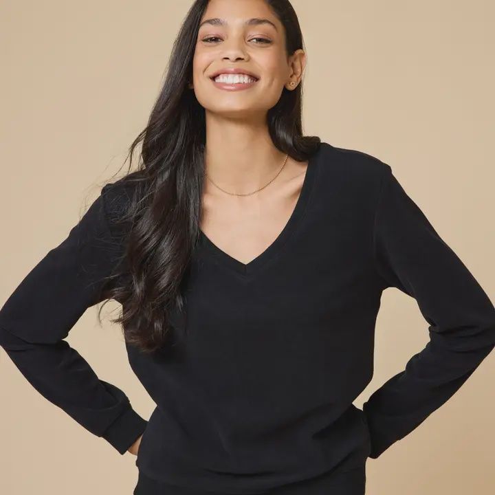 Vintage Velvet V-Neck w/ Wide Leg Pant - Black