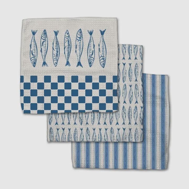 Sardine Check Blue Dishcloth Set