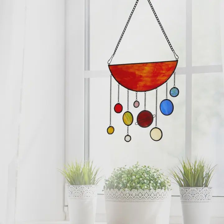 Solar System Tiffany-Style Stained Glass Window Panel