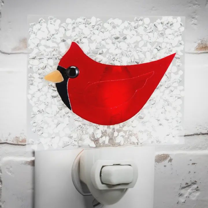 Cardinal Night Light - Red Fused Glass