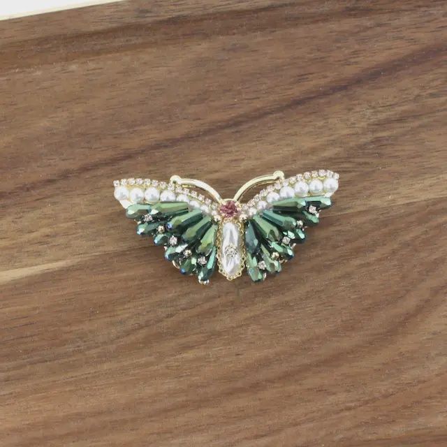Pearl/Rhinestone Adorned Butterfly Brooch