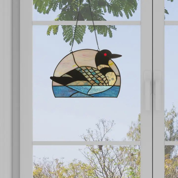 Swimming Loon Stained Glass Window Panel