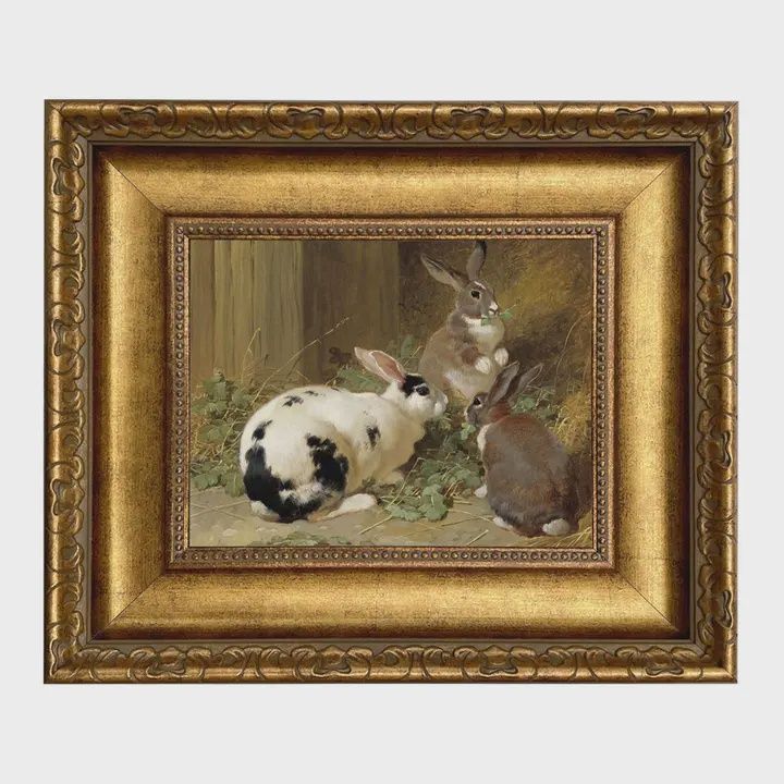 Three Rabbits Framed Canvas 14x16"