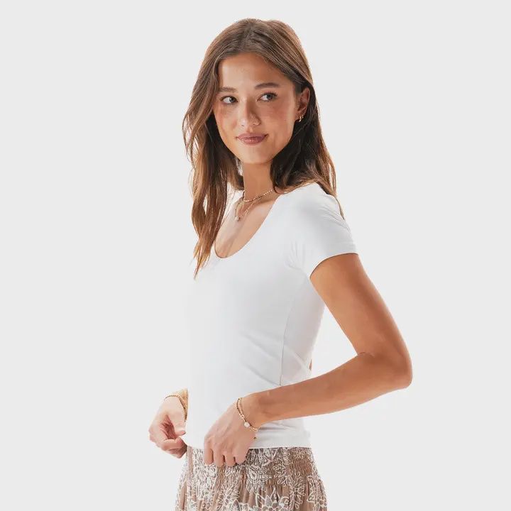 White Yin Scoop Neck Top