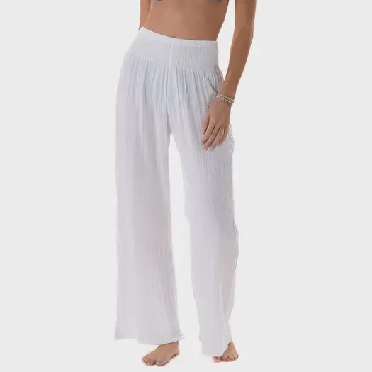 White Wide Leg Cotton Pants